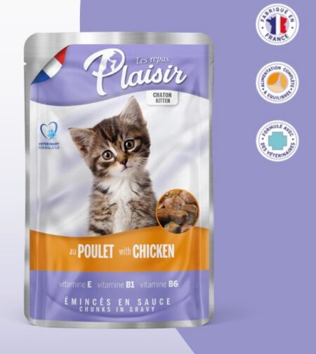 Sachets fraîcheur pour Chaton 100g d’émincés au POULET en sauce