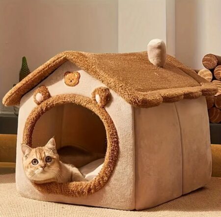 1pc Mignon Chaton de Dessin Animé et Maison de Chien - Doux, Chaud, Lavable Polyester et Éponge