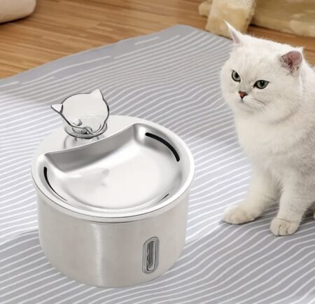 Distributeur d'eau pour animaux en acier inoxydable avec fenêtre 2,2L